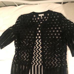 Milly Black Three-Quarter Length Sleeve Overcoat